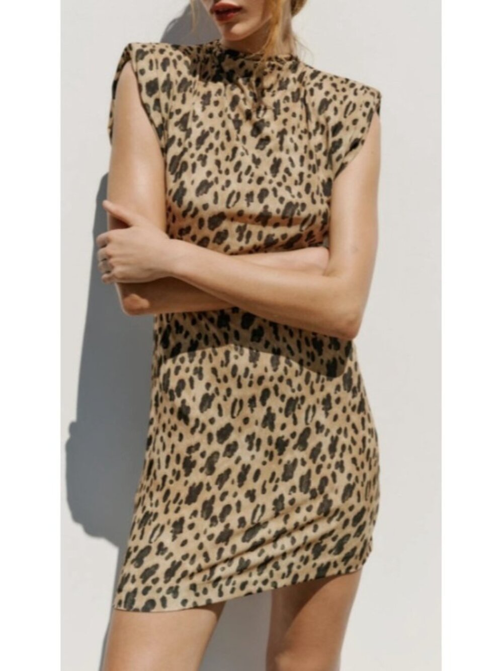 Zara Animal Print Structured Shoulder Pads Dress ( S )